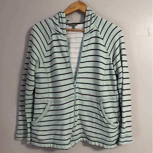 T by Talbots Long Sleeve Front Zip Striped Hoodie Size M Beach Boardwalk Coastal - Picture 1 of 6